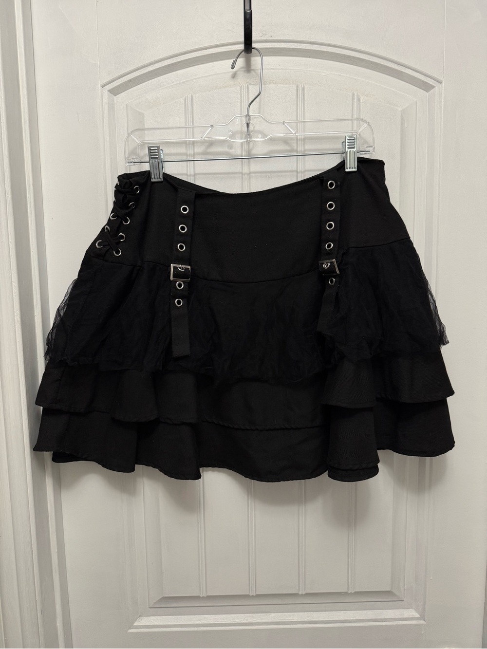 Hot Topic Womens Goth Punk Tiered Ruffle Tulle Buckle Mini Skirt XL Black (37-10